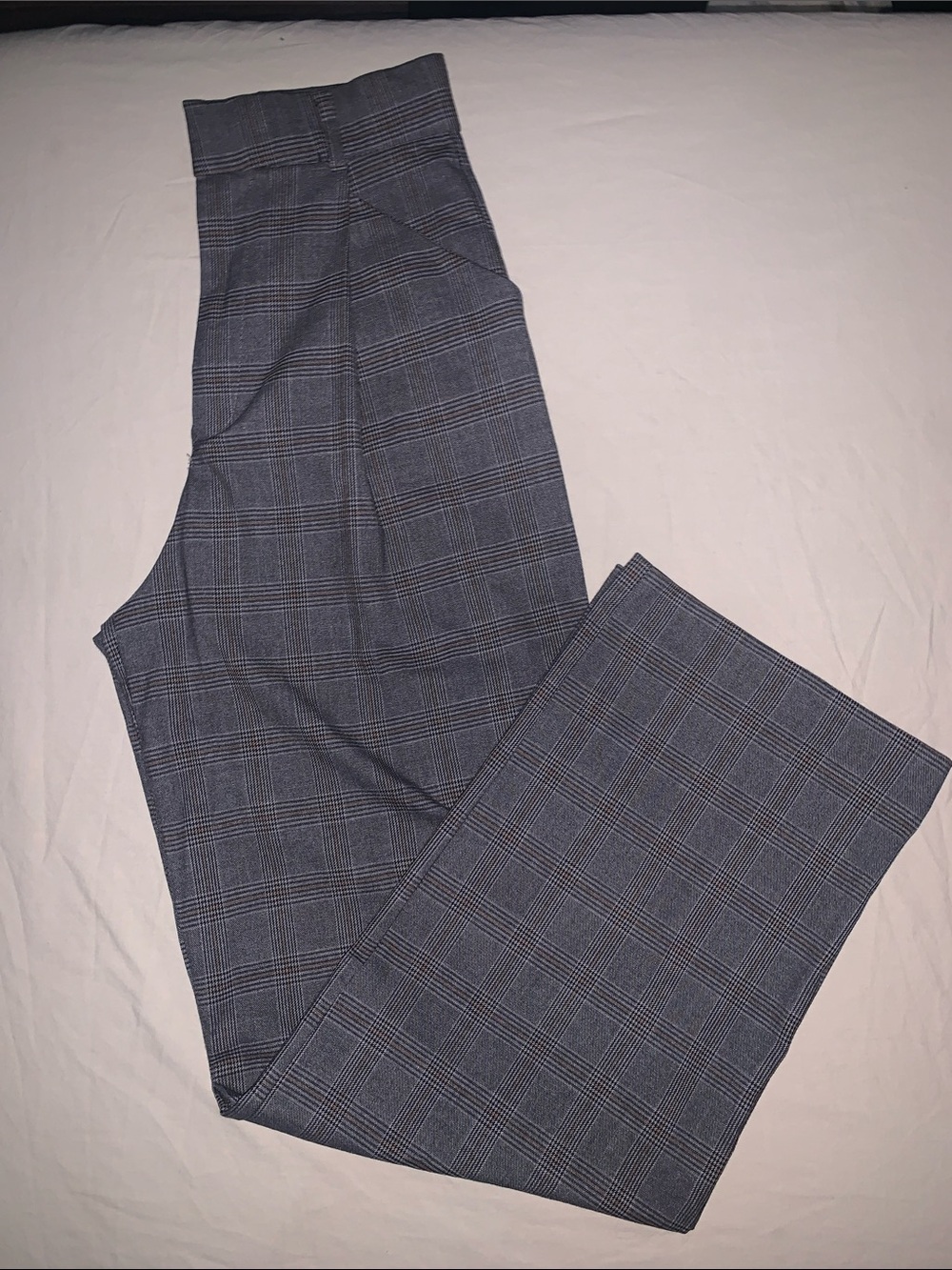 Zara Women's Gray Blue Glen Plaid Wide-Leg Trousers